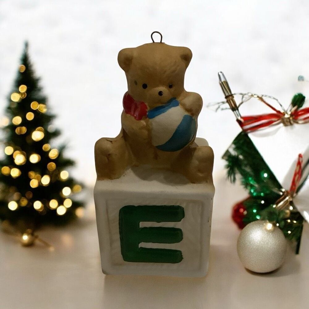 Vintage Bear On Alphabet Block Ornament